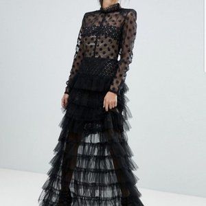Bronx and Banco Spot Mesh Tulle Maxi Dress/Gown